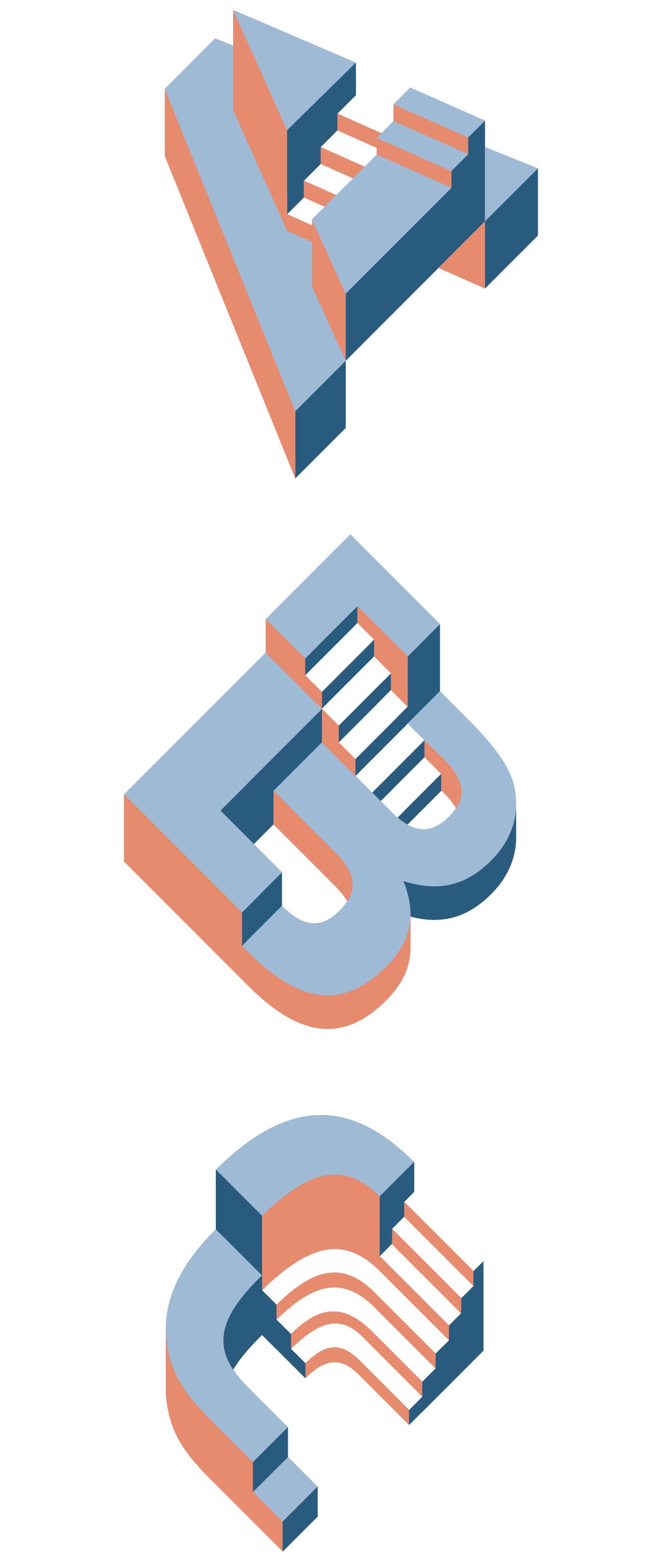 Isometric illustrations ofthe letters A, B and C